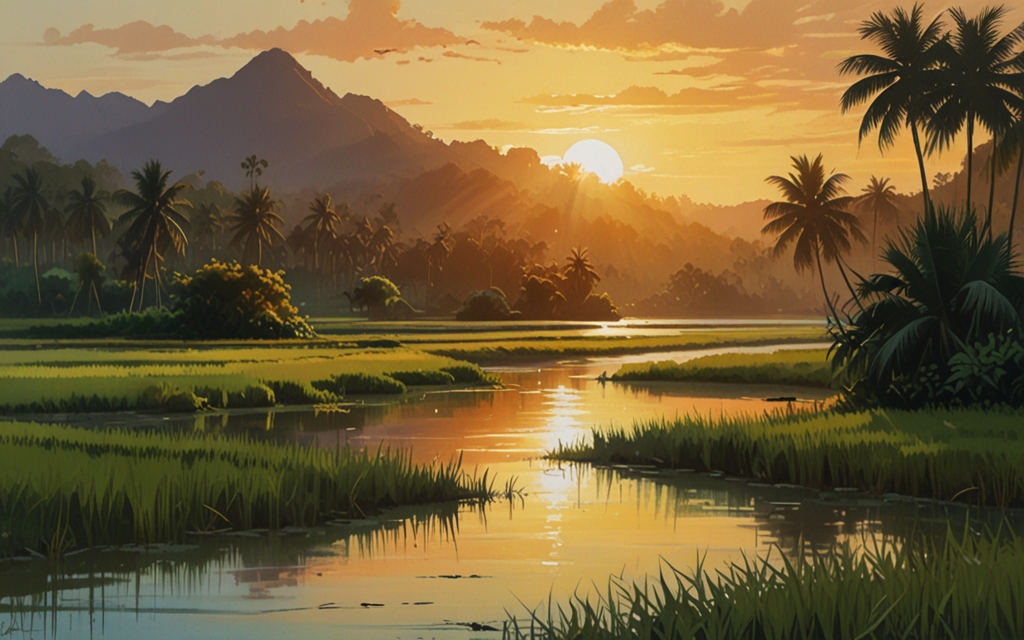 Bangladesh — a landscape evoking the country, painted illustration