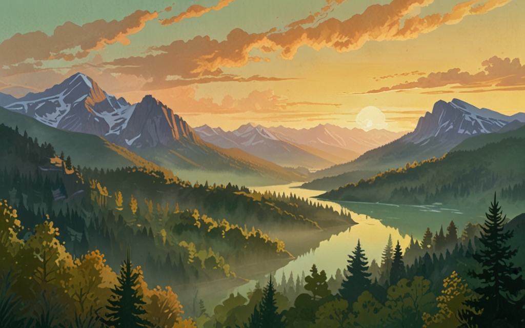 Bosnia and Herzegovina — a landscape evoking the country, painted illustration