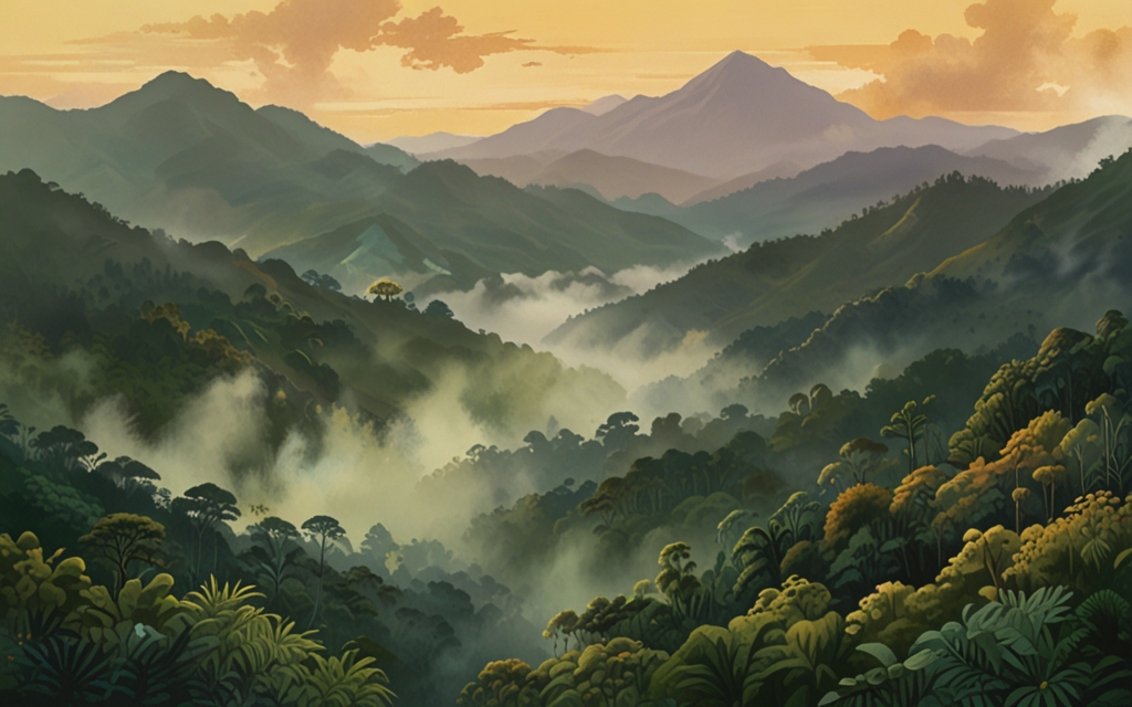 Colombia — a landscape evoking the country, painted illustration