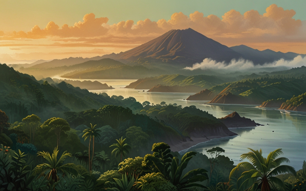 Costa Rica — a landscape evoking the country, painted illustration