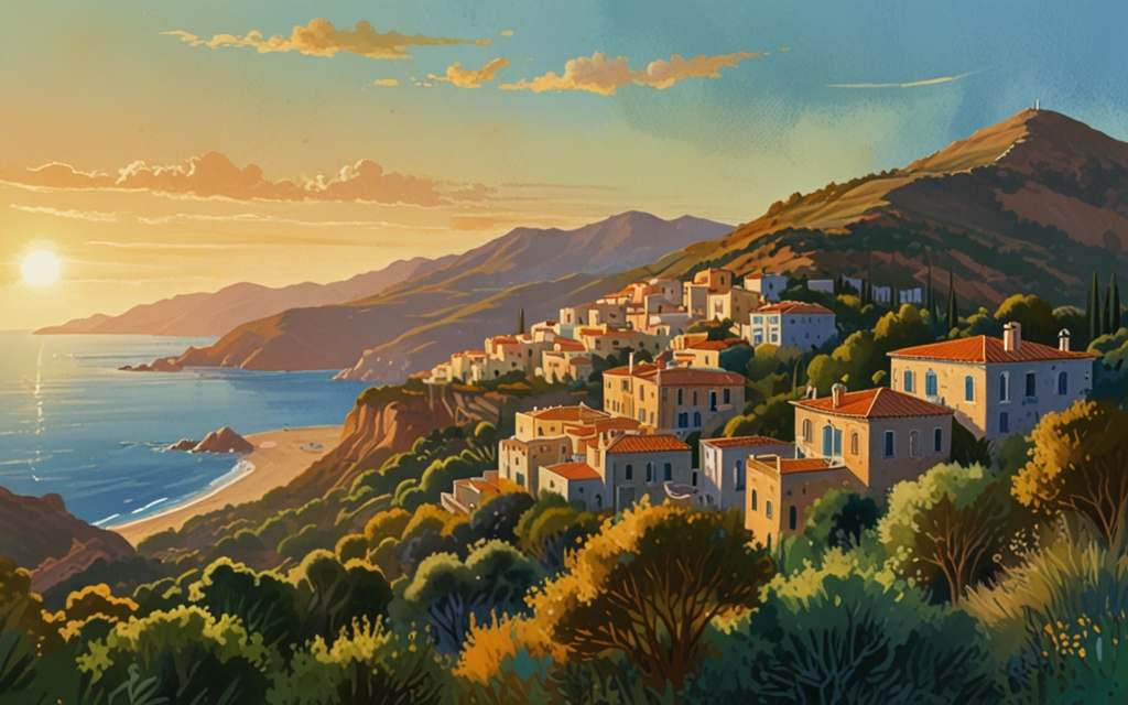 Cyprus — a landscape evoking the country, painted illustration
