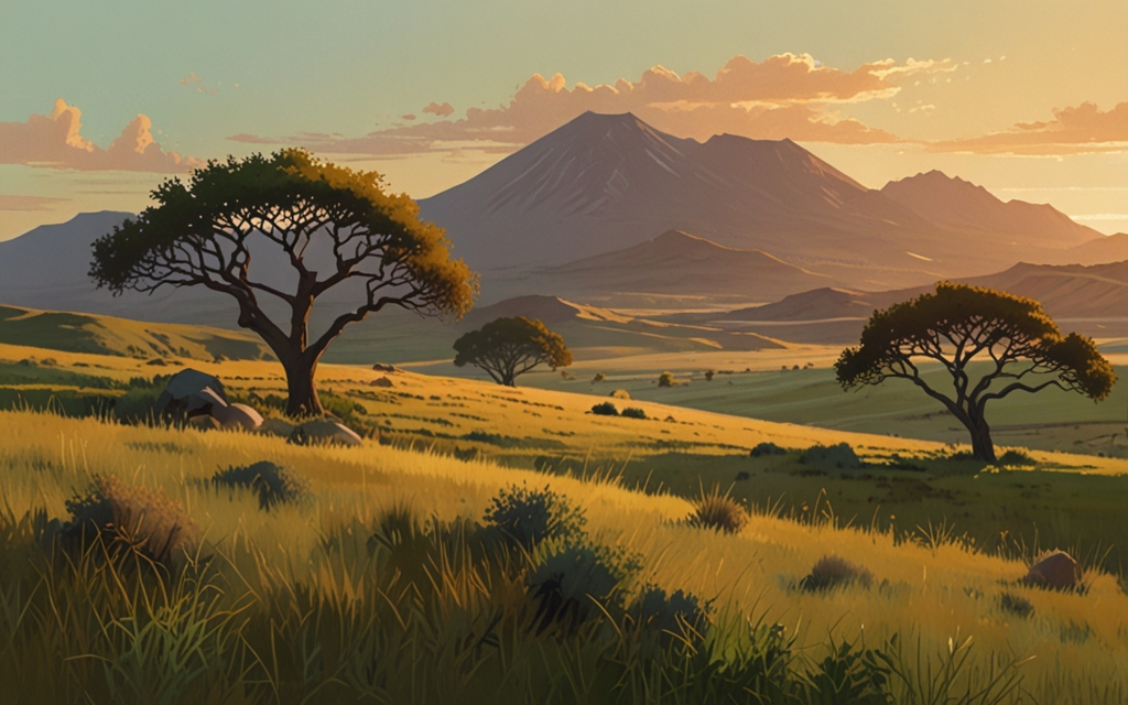 Ethiopia — a landscape evoking the country, painted illustration