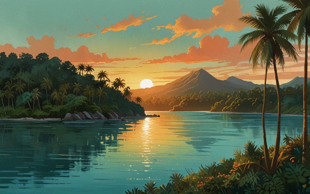 Fiji — a landscape evoking the country, painted illustration