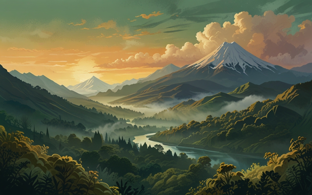 Guatemala — a landscape evoking the country, painted illustration