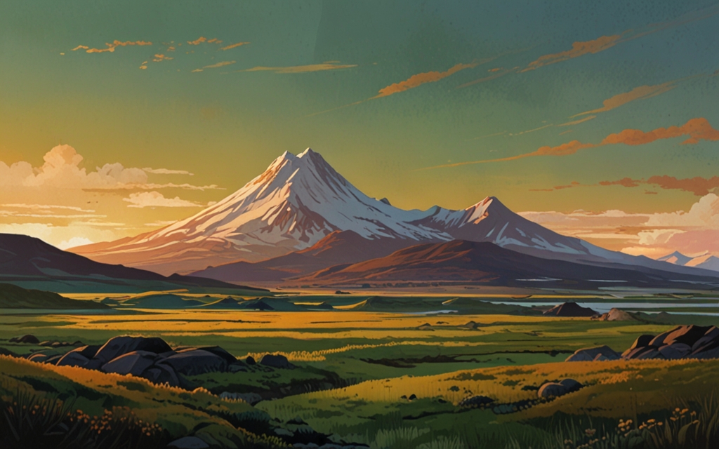 Iceland — a landscape evoking the country, painted illustration