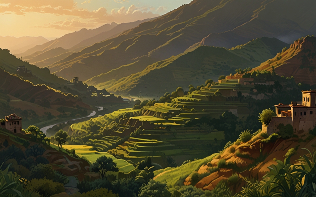India — a landscape evoking the country, painted illustration