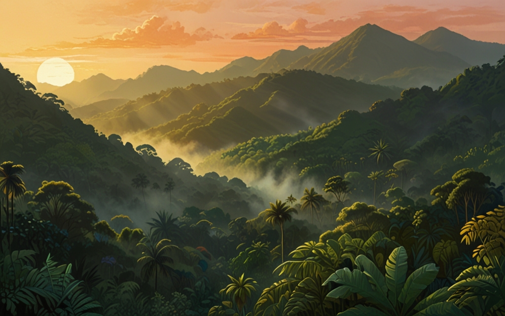 Indonesia — a landscape evoking the country, painted illustration