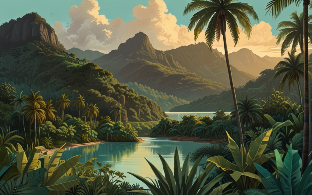 Jamaica — a landscape evoking the country, painted illustration