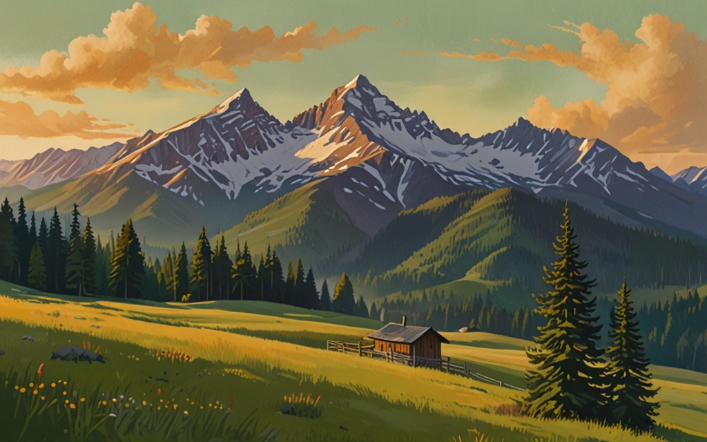 Kyrgyzstan — a landscape evoking the country, painted illustration