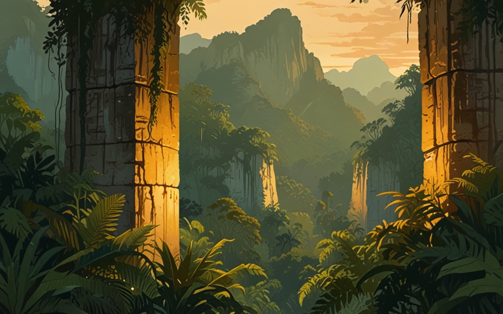 Laos — a landscape evoking the country, painted illustration