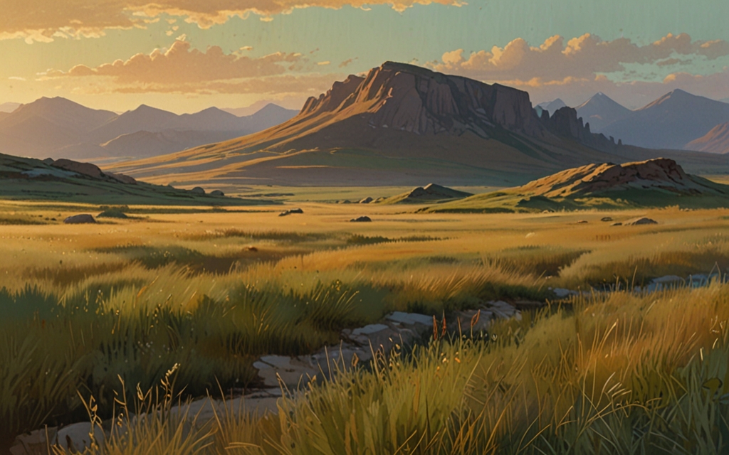 Mongolia — a landscape evoking the country, painted illustration