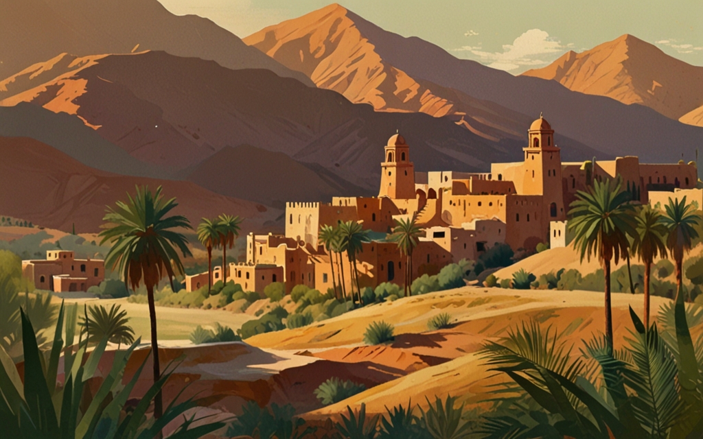 Morocco — a landscape evoking the country, painted illustration