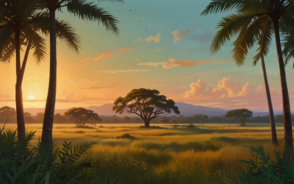 Mozambique — a landscape evoking the country, painted illustration