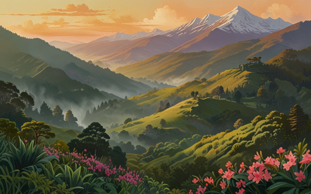 Nepal — a landscape evoking the country, painted illustration