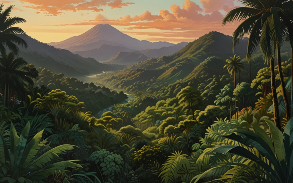 Papua New Guinea — a landscape evoking the country, painted illustration