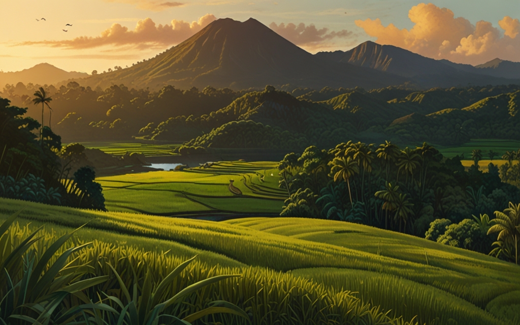 Philippines — a landscape evoking the country, painted illustration