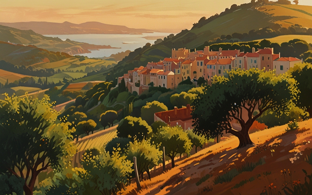 Portugal — a landscape evoking the country, painted illustration