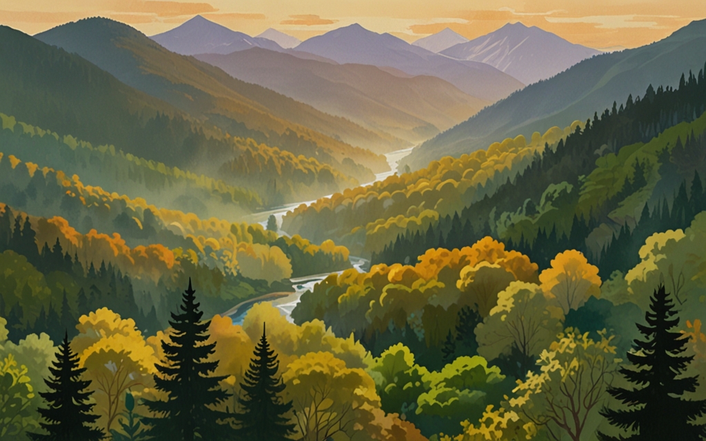 South Korea — a landscape evoking the country, painted illustration