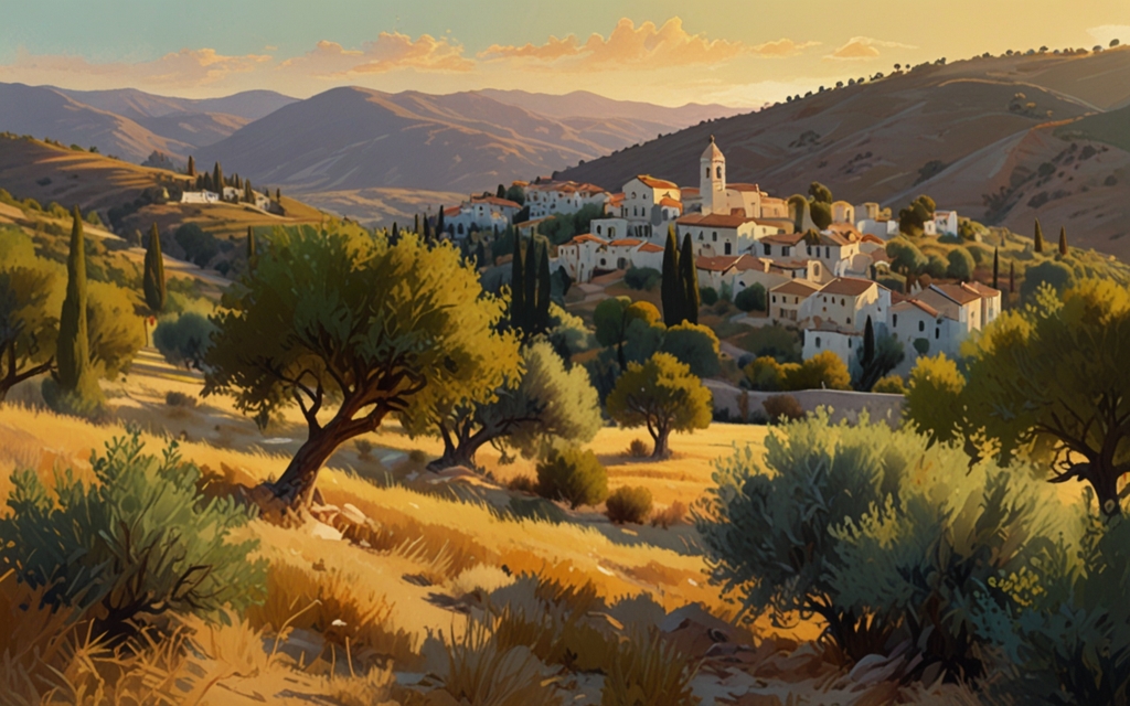 Spain — a landscape evoking the country, painted illustration
