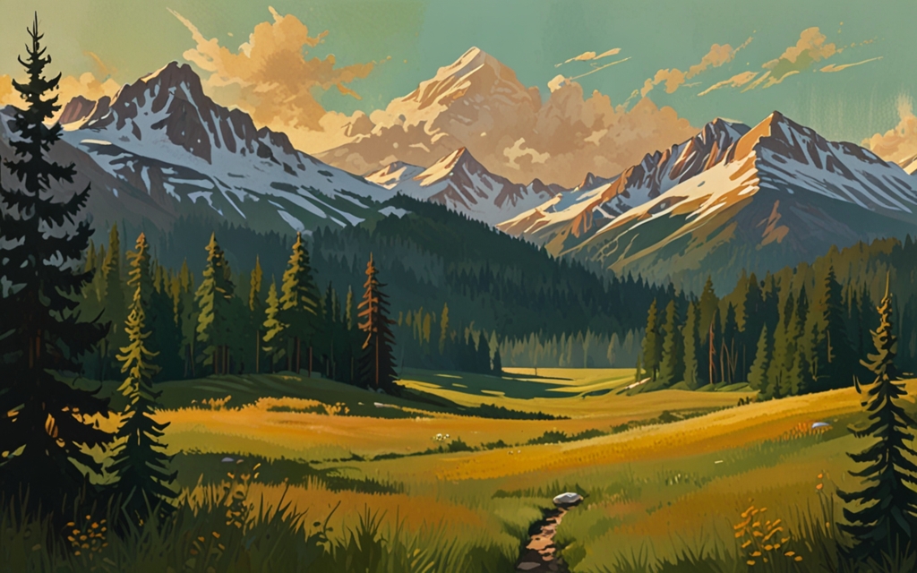 Switzerland — a landscape evoking the country, painted illustration