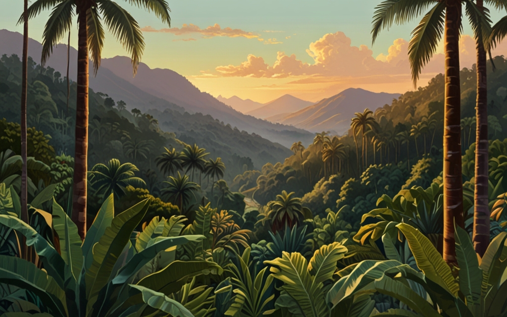 Uganda — a landscape evoking the country, painted illustration