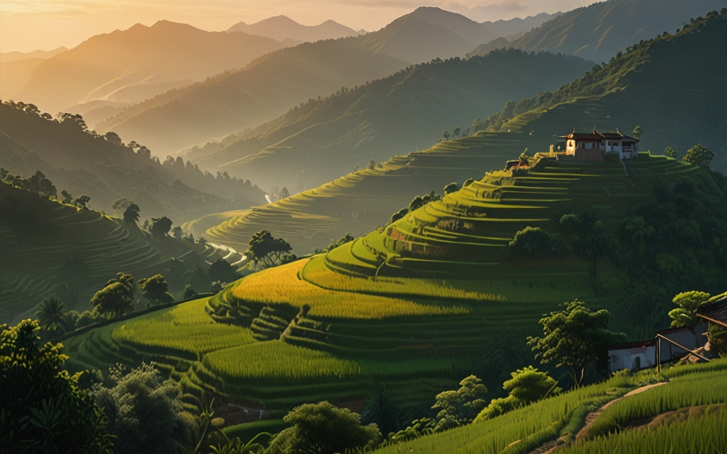 Vietnam — a landscape evoking the country, painted illustration