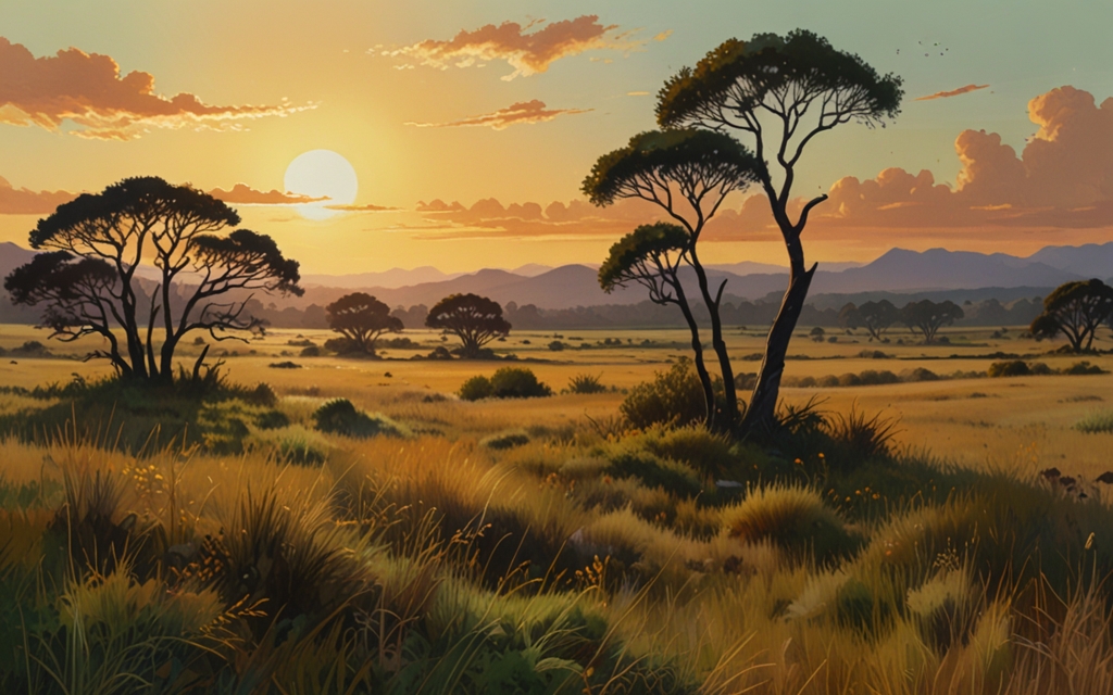 Zimbabwe — a landscape evoking the country, painted illustration
